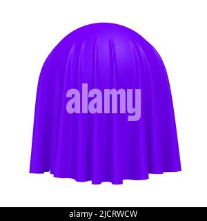 Ball or sphere covered with purple fabric material, isolated on white background. Surprise, award and presentation concept, revealing hidden object Stock Vector