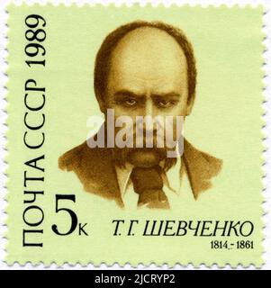 USSR - CIRCA 1989: A postage stamp printed in USSR showing  Taras Shevchenko is a Ukrainian poet, novelist, thinker, painter, graphic artist, ethnogra