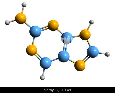 3D image of 2-Aminopurine skeletal formula - molecular chemical structure of fluorescent molecular marker isolated on white background Stock Photo
