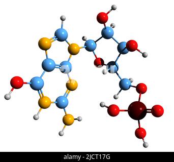 3D image of guanylic acid skeletal formula - molecular chemical structure of Guanosine monophosphate E626 isolated on white background Stock Photo