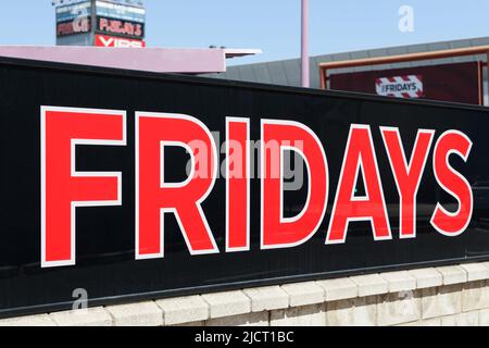 ALFAFAR, SPAIN - JUNE 06, 2022: Fridays is an American restaurant chain focusing on American cuisine and casual dining Stock Photo