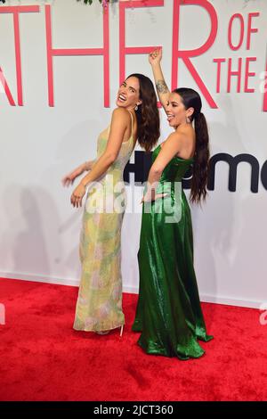 MIAMI, FL - JUNE 14: Adria Arjona and Isabela Merced attend the 'Father Of The Bride' Miami Premiere at the Tower Theater on June 14, 2022 in Miami, Florida.  (Photo by JL/Sipa USA) Stock Photo