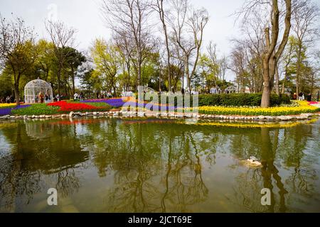 Emirgan Park or Emirgan Korusu in Istanbul at spring time. Istanbul Turkey - 4.16.2022 Stock Photo