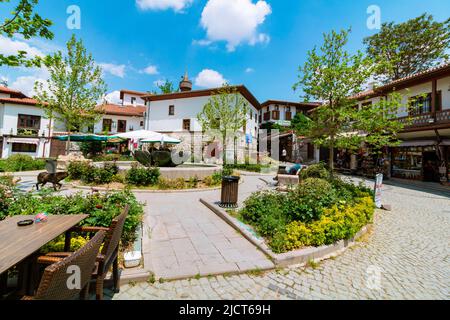 Park in the Ankara Castle with traditional Turkish houses. Ankara Turkey - 5.16.2022 Stock Photo