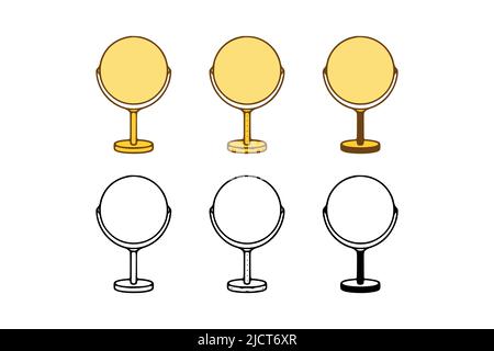 Vector set of mirrors in doodle style on white background. Round hand mirrors clip art. Stock Vector