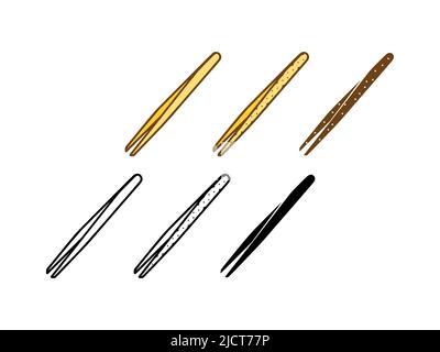 Vector set of tweezers in doodle style on white background Stock Vector