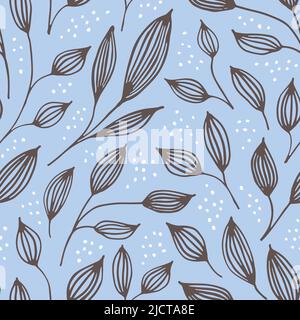 Hand Drawn Floral Seamless Pattern, freehand sketched wallpaper. Background with stylised plant leaves. Foliage botanical backdrop and illustration.  Stock Vector