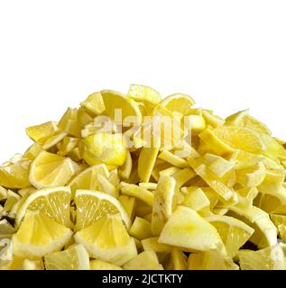 pile of sliced lemon isolated on white background. prepare for homemade lemonade. copy space for text Stock Photo