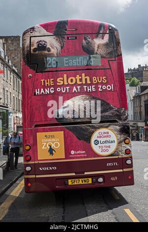 The Sloth Bus, Edinburgh Zoo advert featuring sloths on the side of a ...