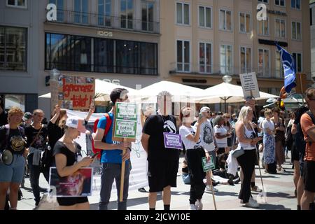 Munich, Germany. 04th June, 2022. More than 230 people gathered in Munich, Germany at the Animal Liberation March to protest against meat consumption, food of animal origin, hunting, leather and fury and for a vegan diet for everyone. (Photo by Alexander Pohl/Sipa USA) Credit: Sipa USA/Alamy Live News Stock Photo