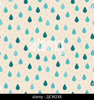 Cute raindrop seamless vector pattern. Aqua blue and teal tear drop shapes with polka dots. Repeat surface texture. Playful water droplet print. Stock Vector