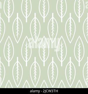 Sage green geometric leaf seamless vector pattern. Simple, modern, linear, organic, scandi style print. Abstract stylized nature texture. Stock Vector