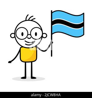 Man holding flag of Botswana isolated on white background. Hand drawn doodle line art man. Concept of country. Vector stock illustration Stock Vector