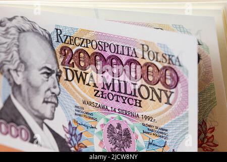 Old Polish money - 2000000 Zloty a business background Stock Photo