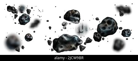Stone asteroid belt realistic vector illustration. Meteor, space ...
