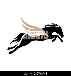 Powerfull flying pegasus unicorn logo vector Horse with wings design illustration Stock Vector
