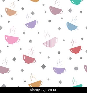 Cute coffee cups vector repeat pattern. For kids and kitchen products, Paper prints and wrapping/packaging for kitchen items. Abstract background Stock Vector