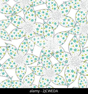 Star shaped outlined floral vector pattern. Repeat pattern for fabric print and textile products. White background.Paper print for postcards, wrapping Stock Vector