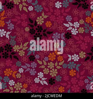 Colourful flowers garden pink background vector seamless pattern for fabric backgrounds, textile and other uses Stock Vector