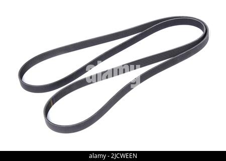 Automotive alternator belt closeup isolated on white Stock Photo
