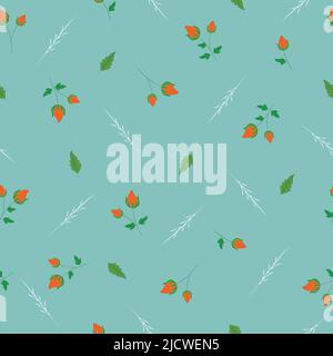 Orange buds sky blue background cute vector repeat pattern for textile, postcards, wrapping and packaging.Tiny pattern fill for fabric allover print Stock Vector