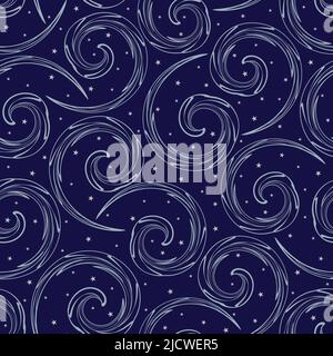 Fun spirals blue vector repeat pattern. Cartoon galaxy. Kids pattern fill for products and textile use. Paper print for postcard, wrapping, packaging Stock Vector