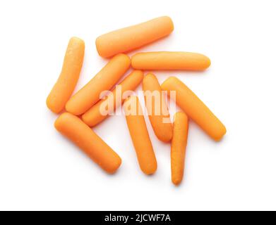 Baby carrot vegetable. Mini orange carrots isolated on white background. Stock Photo