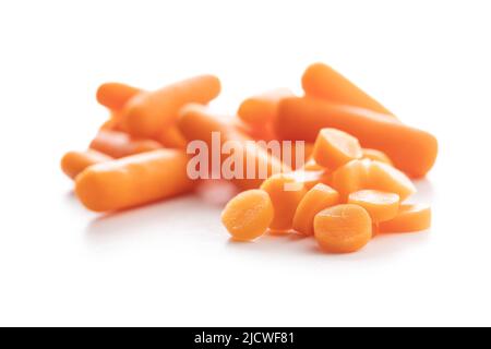 Baby carrot vegetable. Mini orange carrots isolated on white background. Stock Photo