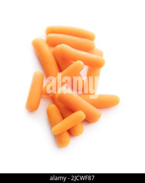 Baby carrot vegetable. Mini orange carrots isolated on white background. Stock Photo