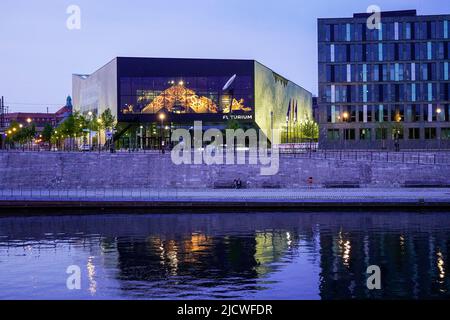 The Futurium on the Spree River in Berlin in the evening light on Alexanderufer in the Mitte district. Berlin, Germany, 29.4.22 Stock Photo