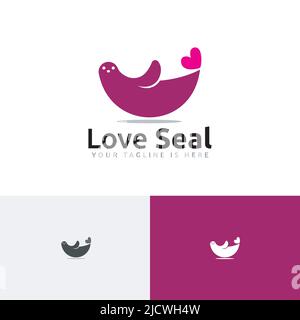 Heart Love Seal Happy Sea Lion Animal Zoo Logo Stock Vector