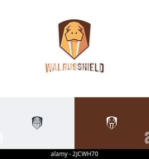 Walrus Shield Guard Strong Protection Game Esport Logo Stock Vector