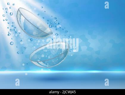 Realistic contact lenses in splashing water vector Stock Vector