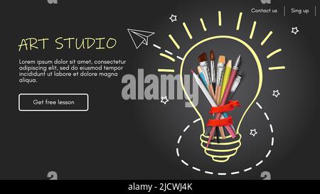 Art studio website banner or landing page template Stock Vector