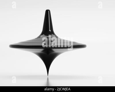 Shiny black whirligig rotates on a white background, close up view. 3d rendering illustration Stock Photo