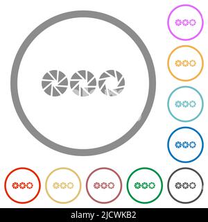 Set aperture size solid flat color icons in round outlines on white background Stock Vector