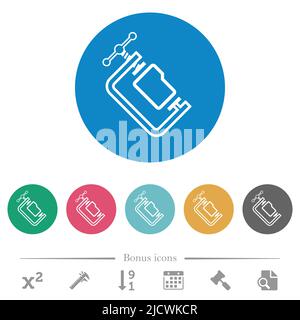 Folder compression outline flat white icons on round color backgrounds. 6 bonus icons included. Stock Vector