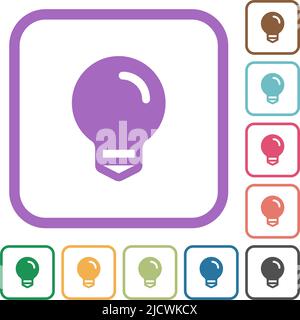 Light bulb solid simple icons in color rounded square frames on white background Stock Vector