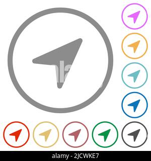 Direction arrow solid flat color icons in round outlines on white background Stock Vector
