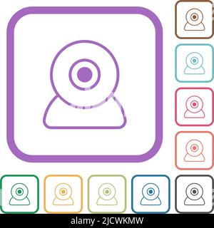 Webcam outline simple icons in color rounded square frames on white background Stock Vector