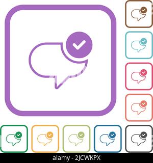Message sent simple icons in color rounded square frames on white background Stock Vector