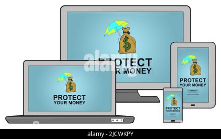 Money protection concept shown on different information technology devices Stock Photo