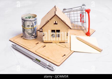 House construction. Materials quantity and transportation costs calculation. Stock Photo
