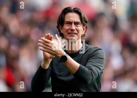 File photo dated 07-05-2022 of Brentford manager Thomas Frank. The new season kicks off on August 5th and runs until the end of May following a break for the World Cup. Premier League champions Manchester City will begin the defence of their title at West Ham in the final match of the opening weekend’s fixtures. Issue date: Thursday June 16, 2022. Stock Photo