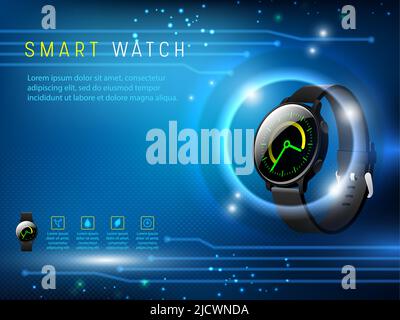 Smart watch technology advert vector poster design Stock Vector