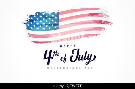 Happy 4th of July lettering and watercolor flag. Fourth of July, Independence Day - American greeting card for national holiday. Patriotic vector Stock Vector