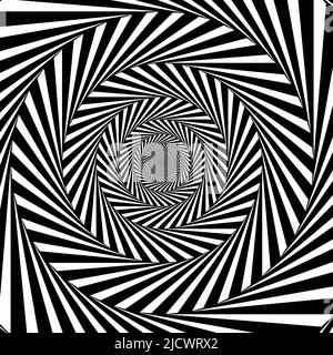 Black and white stripes in round tunnel shape, optical illusion Stock Vector