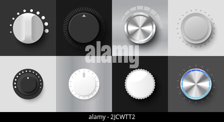Round adjustment dial volume level knob set Stock Vector