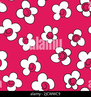 Seamless pattern based on traditional folk art flowers ornaments. Pink and white floral background. Scandinavian style. Sweden nordic style. Vector Stock Vector