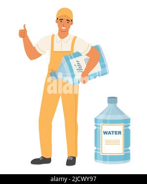 Bottled Water Delivery Service Poster With Man Delivering Bottle To Office,  Car Transporting Clean Aqua To Consumers And Cooler With Hot And Cold  Liquid Royalty Free SVG, Cliparts, Vectors, and Stock Illustration.